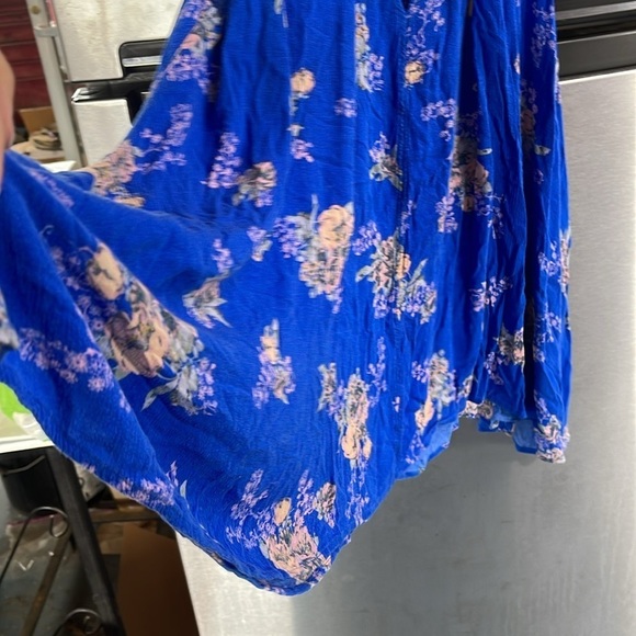 Free People Floral Sleeveless keyhole Tunic Top/Mini Dress women’s Sz S , Blue - Picture 7 of 16